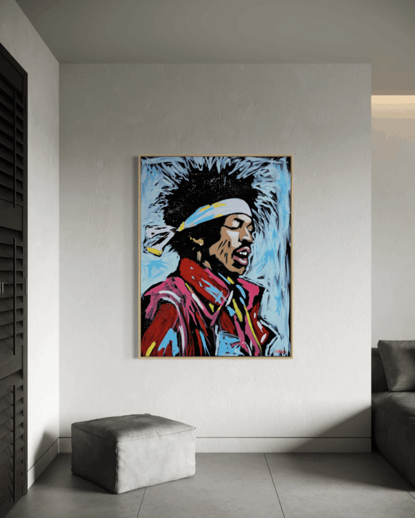Hendrix x Henrix art print on canvas displayed on a wall